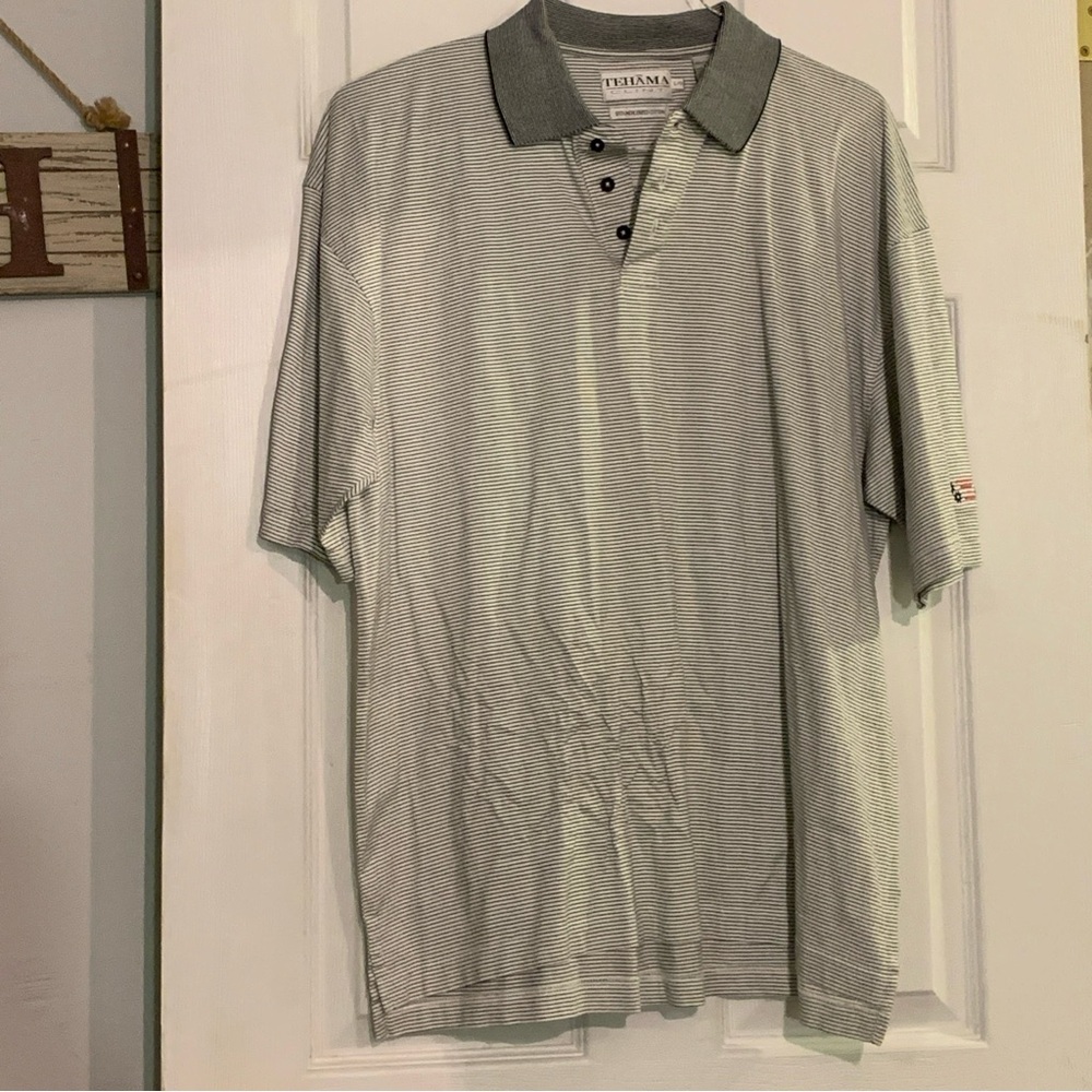 Tehama Clint Men's Large Polo Shirt Small Black Lined 100% Mercerized  Cotton